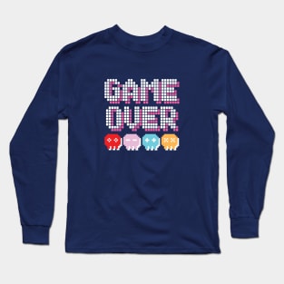 8-Bit Retro Game Over design white & pink Long Sleeve T-Shirt